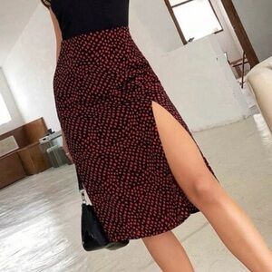 Red and Navy Blue Polka Dot Slit Skirt- Medium